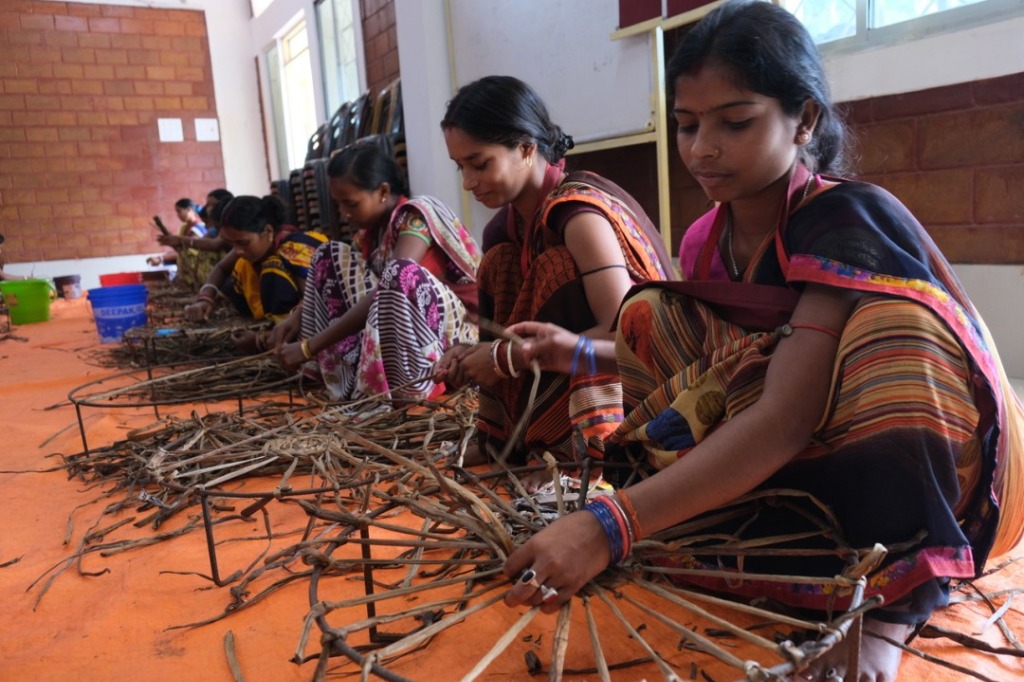 Indian Women Artisans Weaving Handicrafts